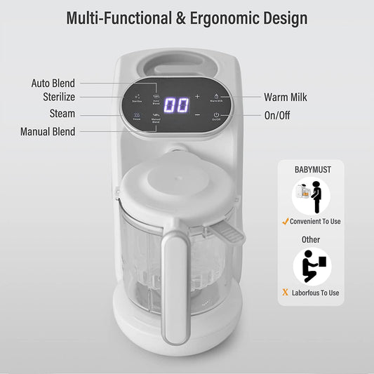 Baby Food Processor | Baby Food Maker | Mul-tifunctional Baby Food Puree Steamer and Grinder with Ergonomic Touch Screen Control, Large Capacity Blender, Free Baby Food Recipe Book