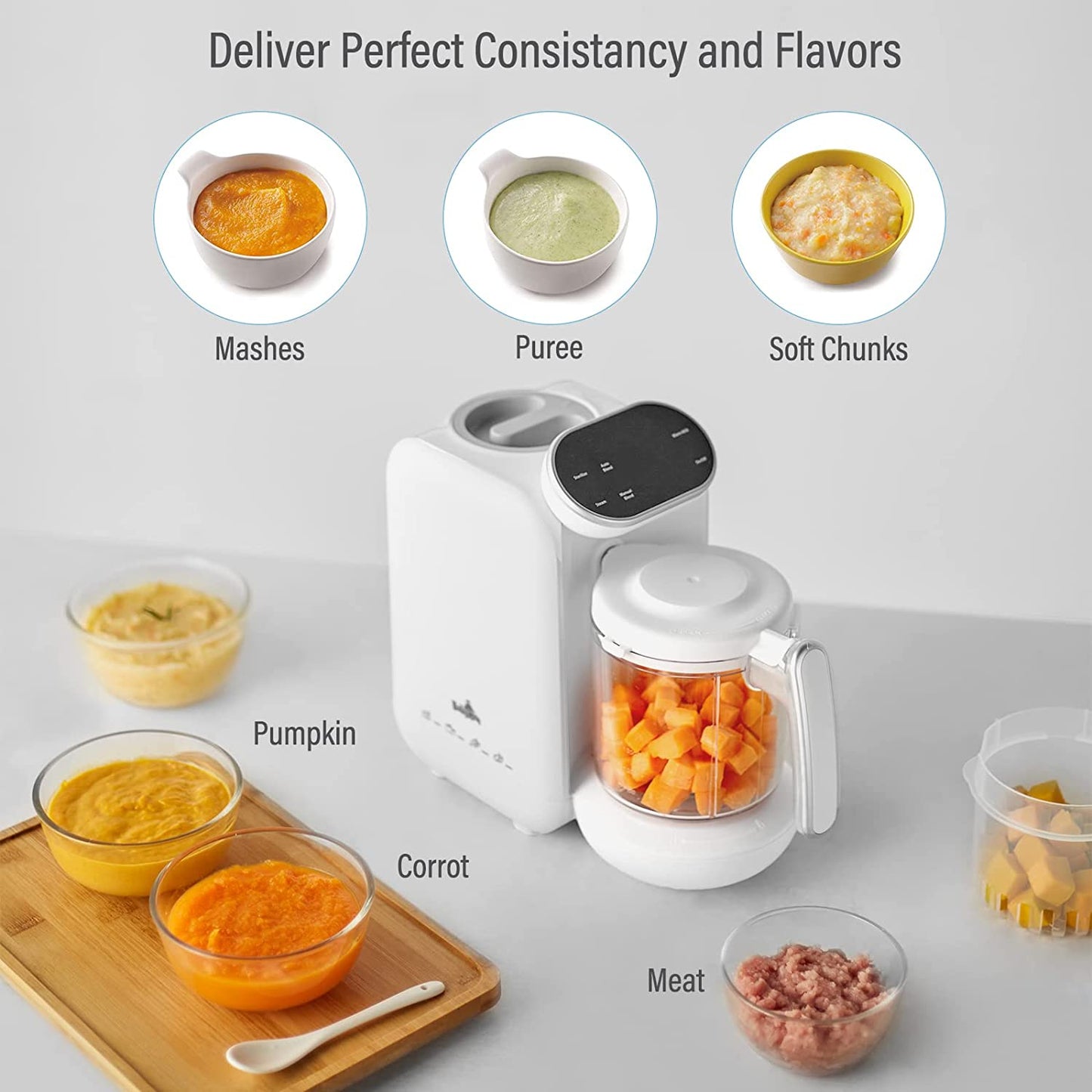 Baby Food Processor | Baby Food Maker | Mul-tifunctional Baby Food Puree Steamer and Grinder with Ergonomic Touch Screen Control, Large Capacity Blender, Free Baby Food Recipe Book