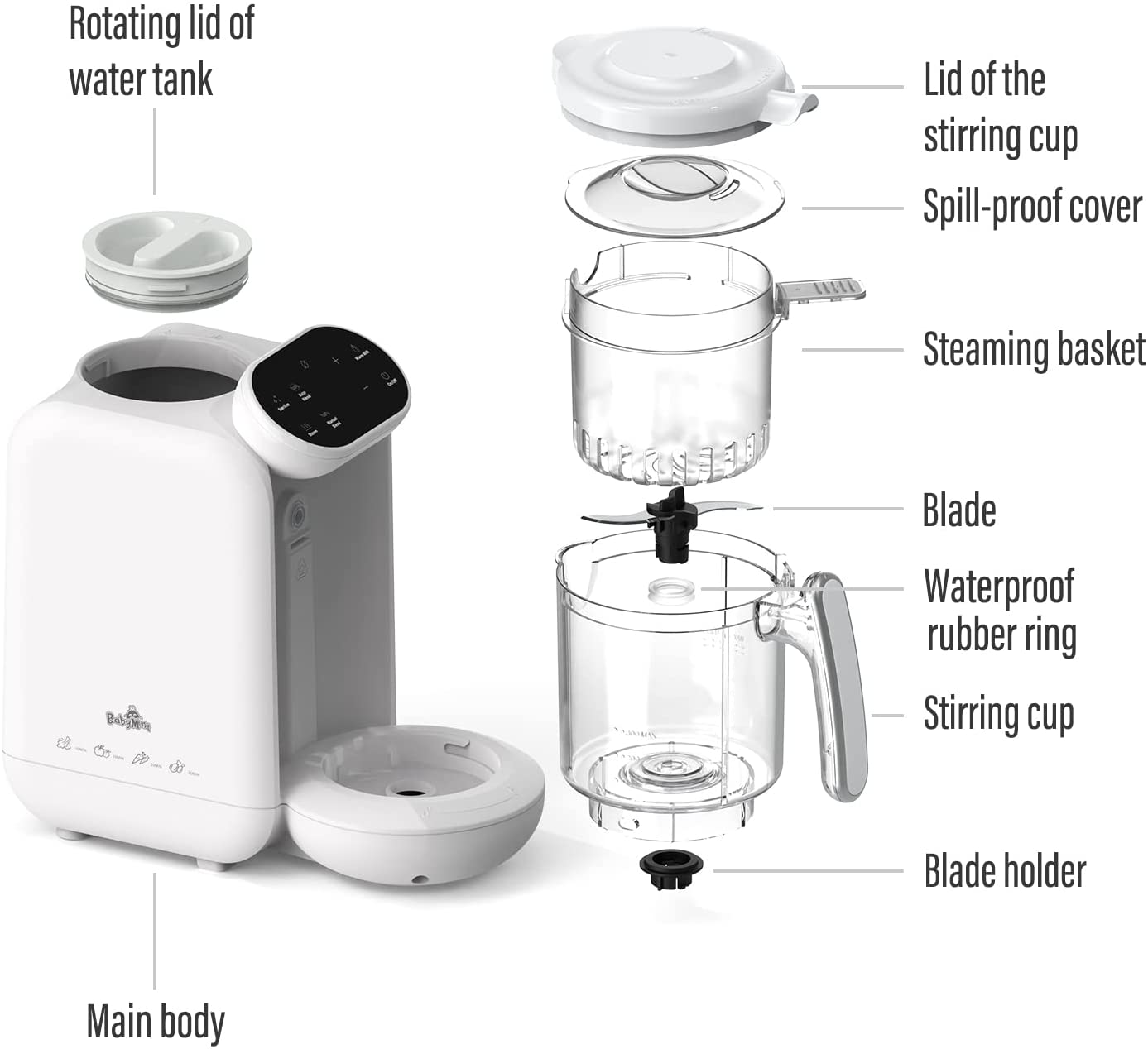Baby Food Processor | Baby Food Maker | Mul-tifunctional Baby Food Puree Steamer and Grinder with Ergonomic Touch Screen Control, Large Capacity Blender, Free Baby Food Recipe Book