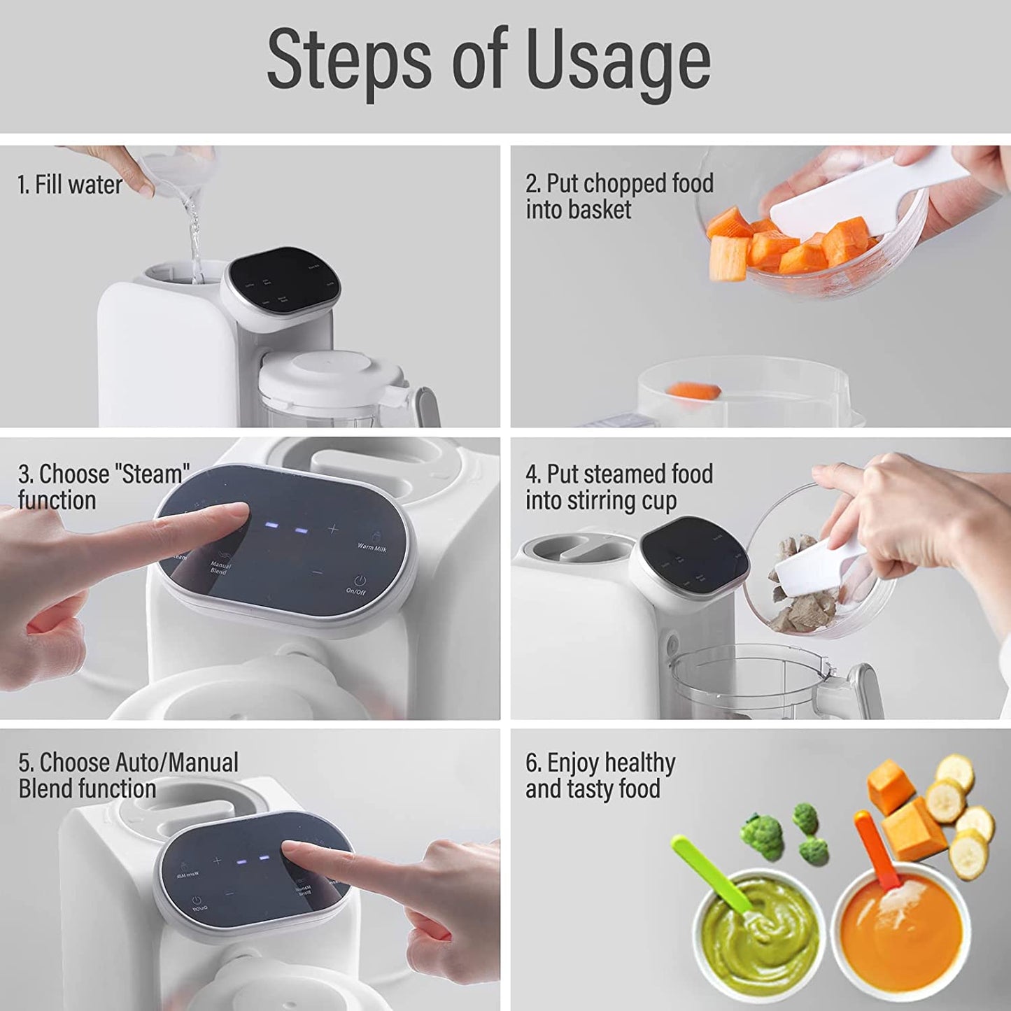 Baby Food Processor | Baby Food Maker | Mul-tifunctional Baby Food Puree Steamer and Grinder with Ergonomic Touch Screen Control, Large Capacity Blender, Free Baby Food Recipe Book