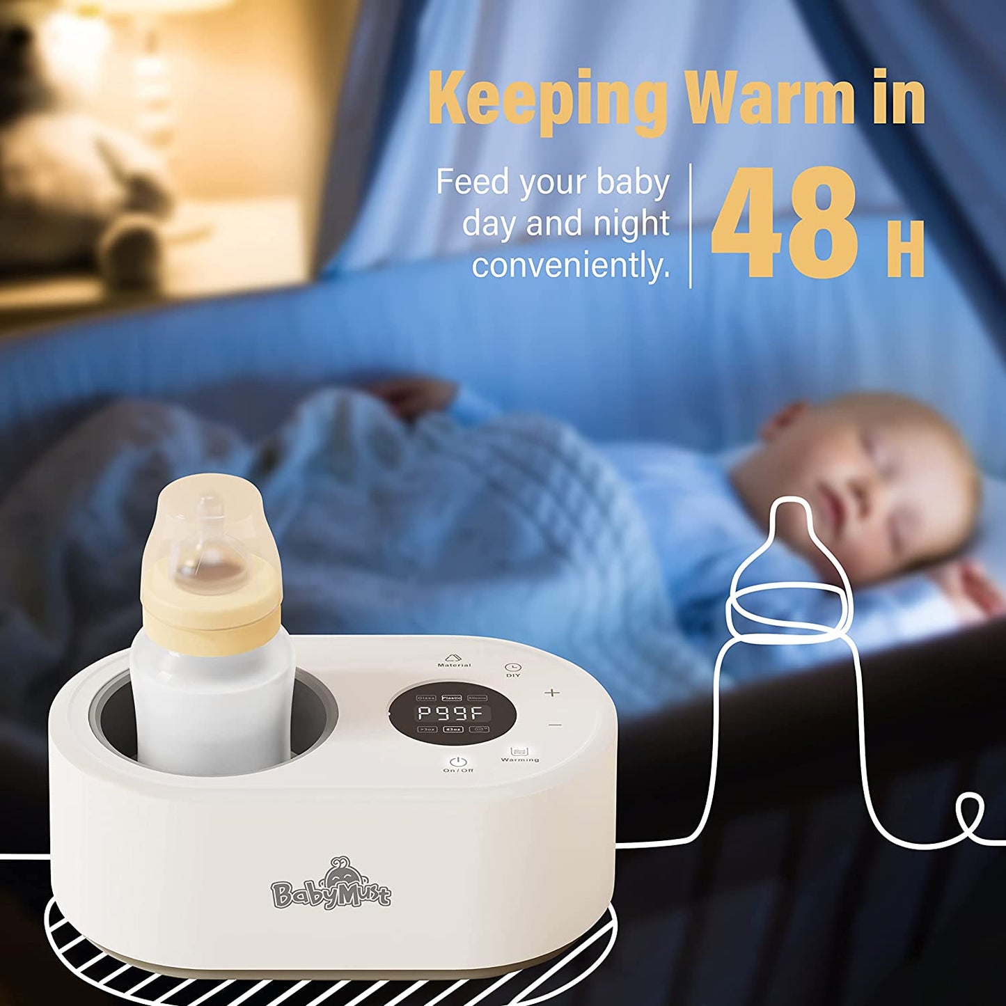 Bottle Warmer Water-Free Baby Bottle Warmer Milk Warmer Food Heater for Breastmilk & Formula with Precise Temperature Control & Timer
