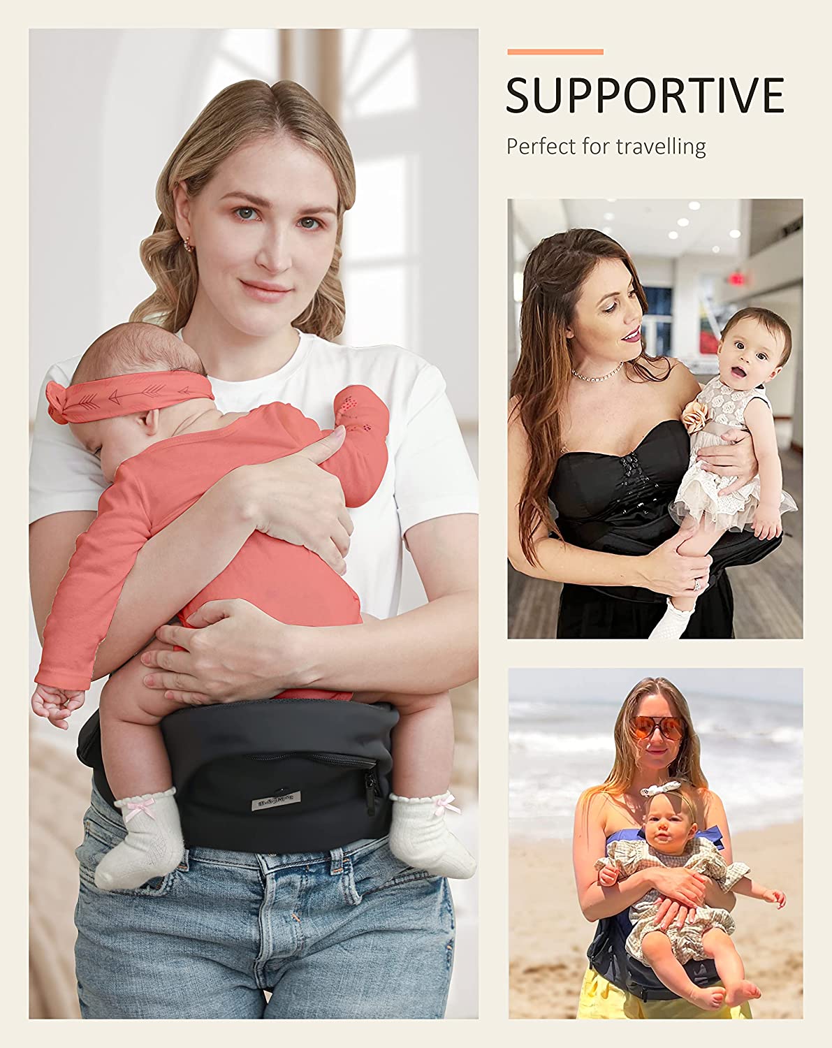 Baby Carrier, BABYMUST Toddler Carrier (up to 66lbs), with Hip Seat&Adjustable Waistband&Various Pockets, Black Ergonomic Carrier, Spring/Summer Style