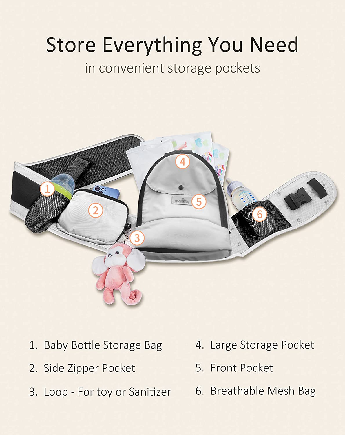 Baby Carrier, BABYMUST Toddler Carrier (up to 66lbs), with Hip Seat&Adjustable Waistband&Various Pockets, Grey Ergonomic Carrier, Spring/Summer Style