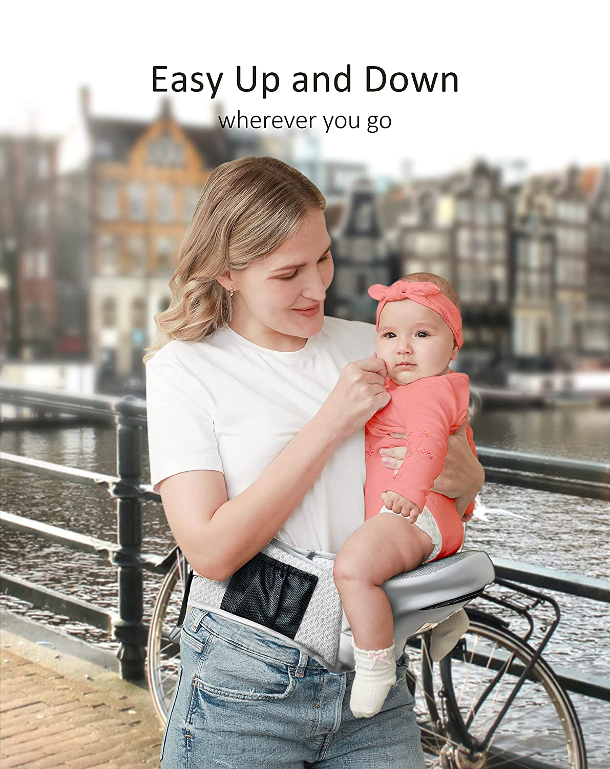 Baby Carrier, BABYMUST Toddler Carrier (up to 66lbs), with Hip Seat&Adjustable Waistband&Various Pockets, Grey Ergonomic Carrier, Spring/Summer Style