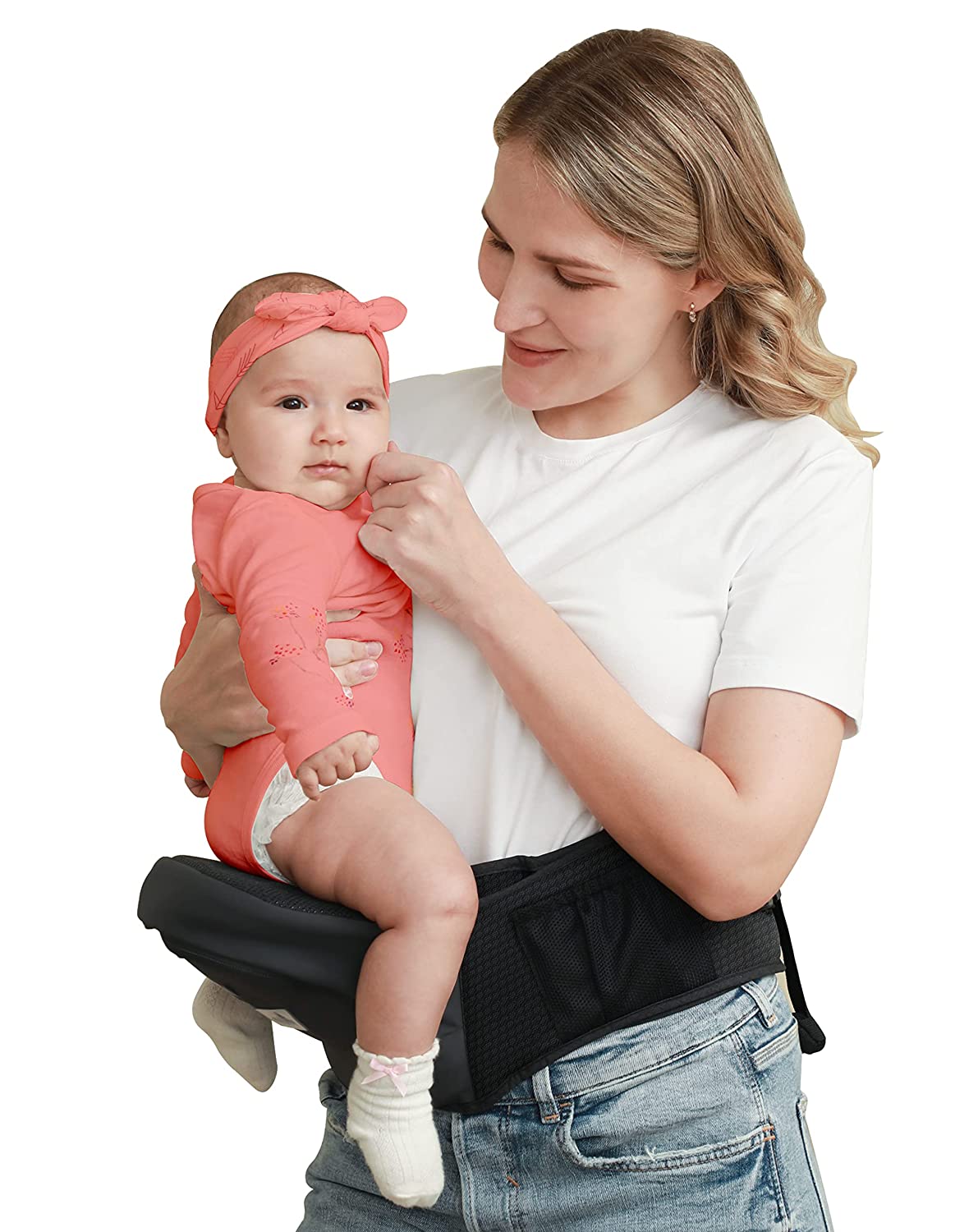 Baby Carrier, BABYMUST Toddler Carrier (up to 66lbs), with Hip Seat&Adjustable Waistband&Various Pockets, Black Ergonomic Carrier, Spring/Summer Style