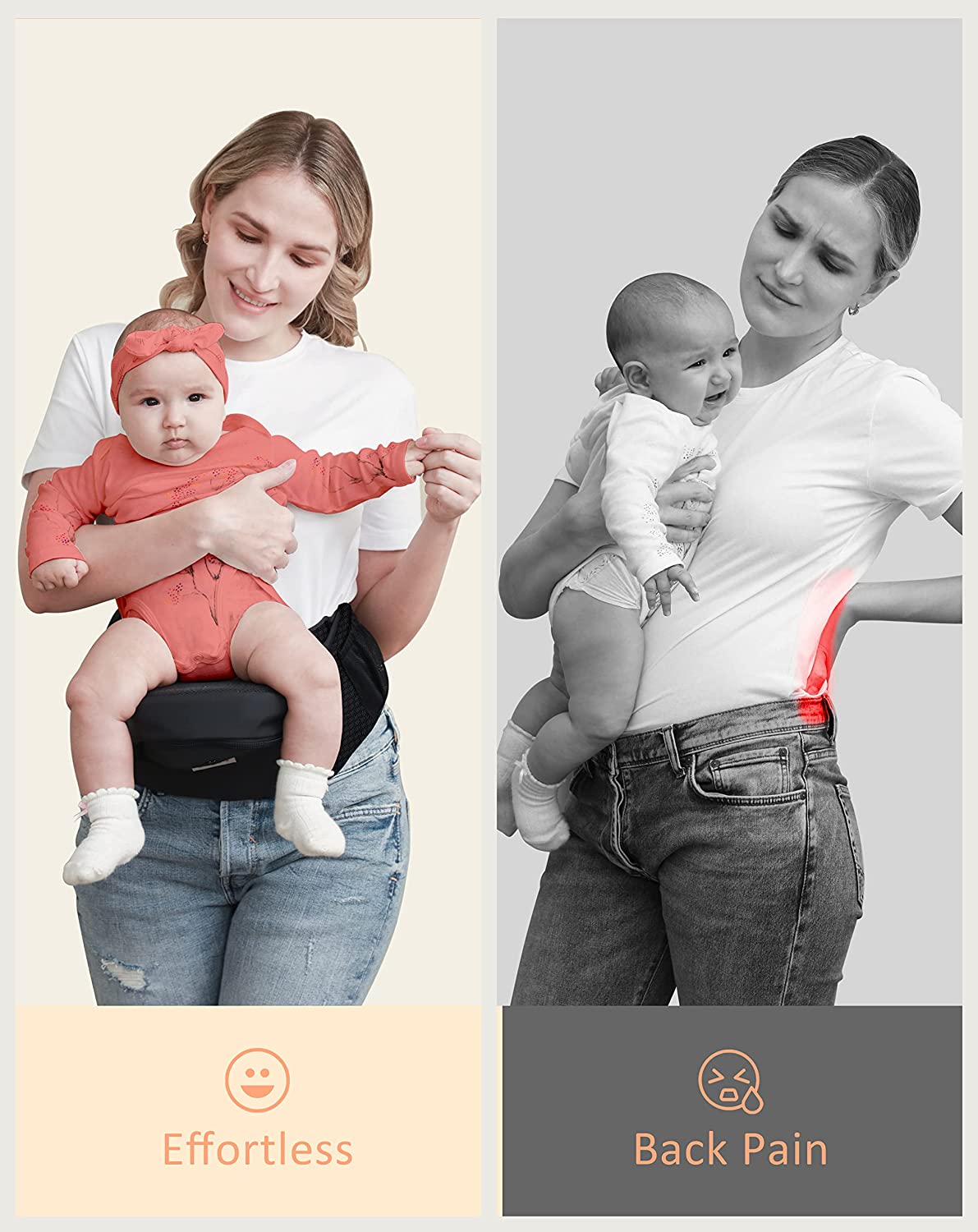 Baby Carrier, BABYMUST Toddler Carrier (up to 66lbs), with Hip Seat&Adjustable Waistband&Various Pockets, Black Ergonomic Carrier, Spring/Summer Style