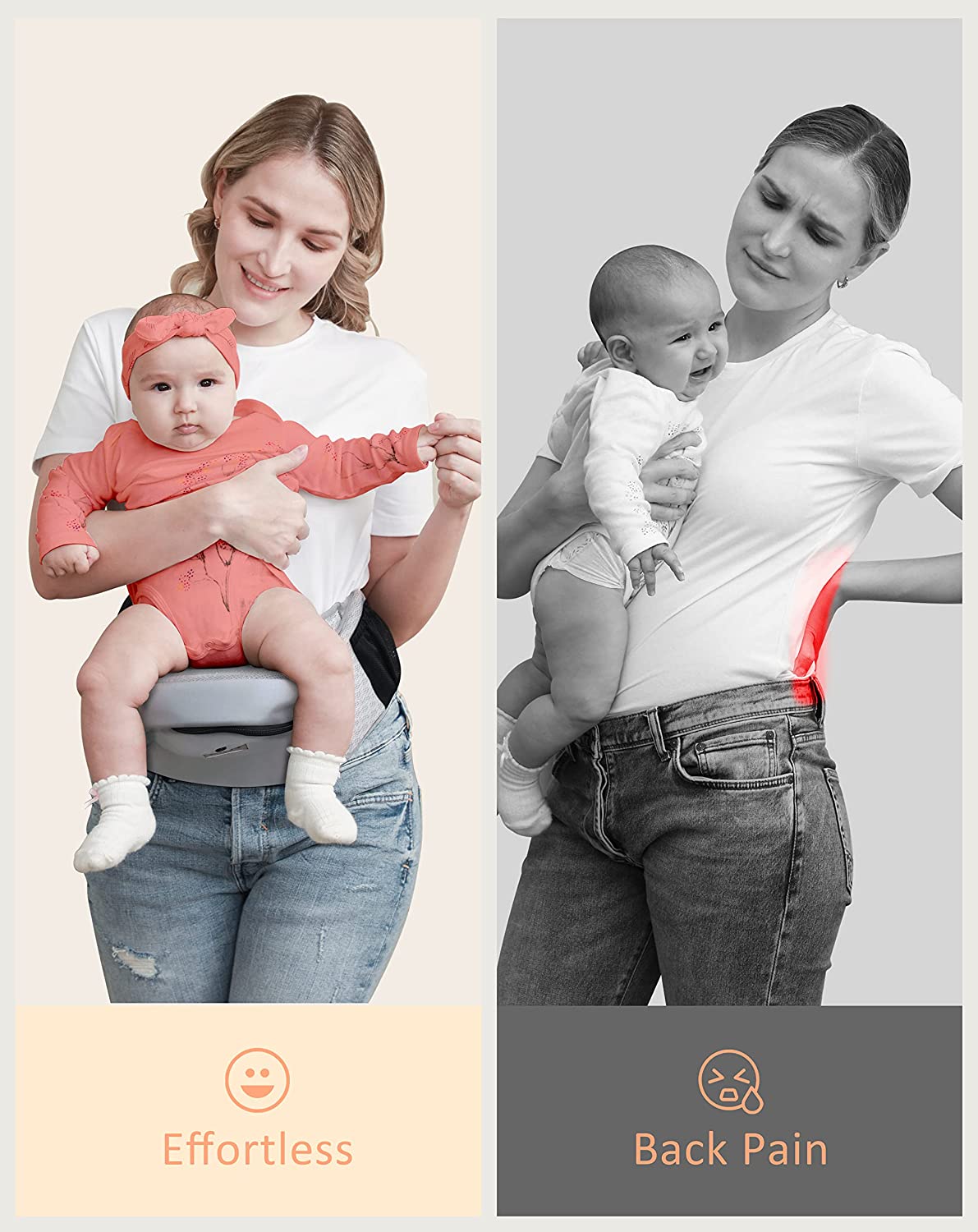 Baby Carrier, BABYMUST Toddler Carrier (up to 66lbs), with Hip Seat&Adjustable Waistband&Various Pockets, Grey Ergonomic Carrier, Spring/Summer Style