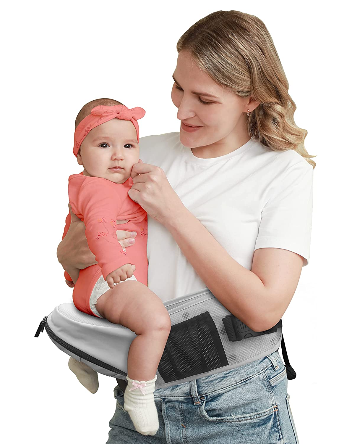 Baby Carrier, BABYMUST Toddler Carrier (up to 66lbs), with Hip Seat&Adjustable Waistband&Various Pockets, Grey Ergonomic Carrier, Spring/Summer Style